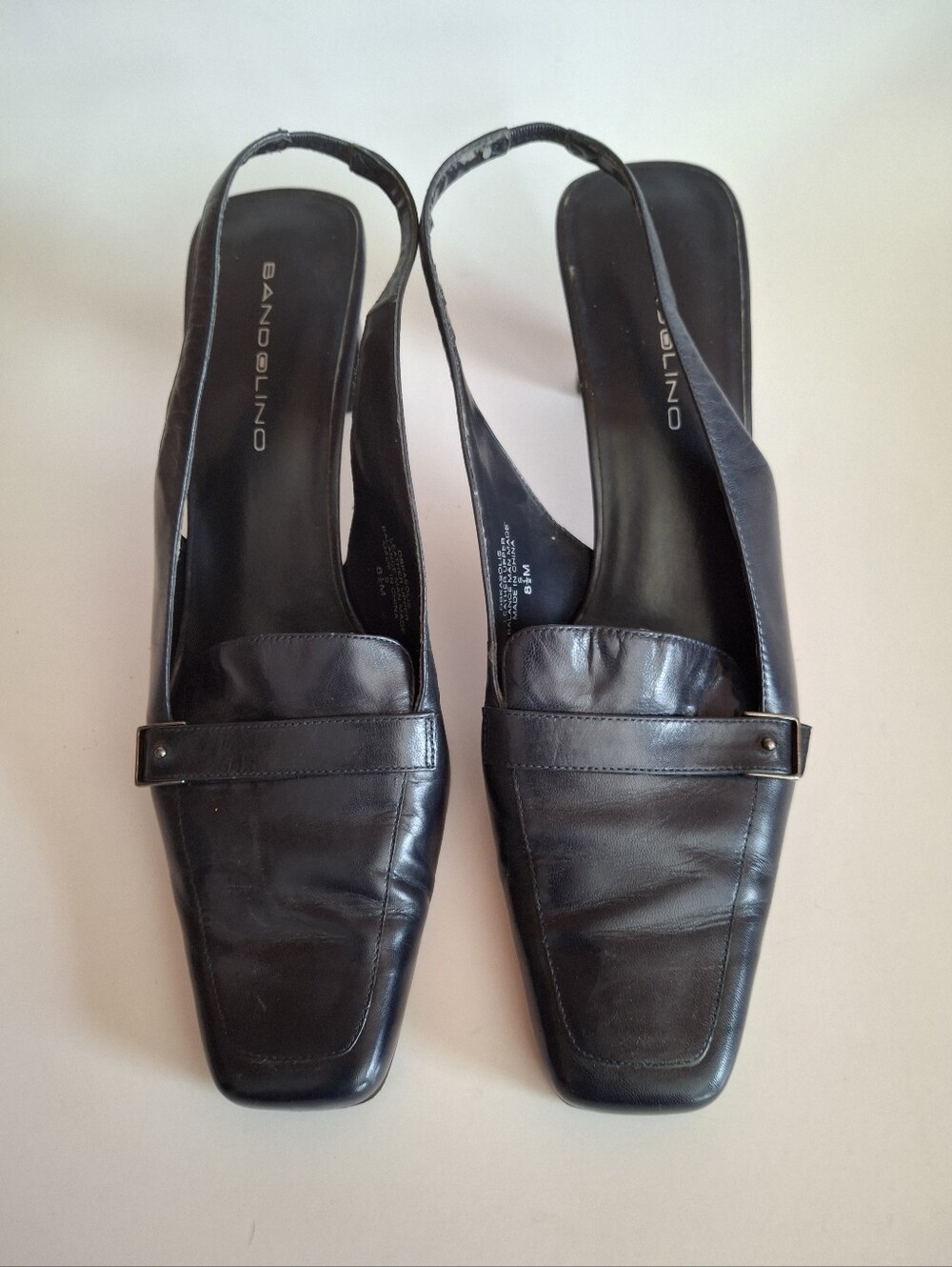 Bandolino Navy Leather Square-Toe Slingback Mules 8.5
